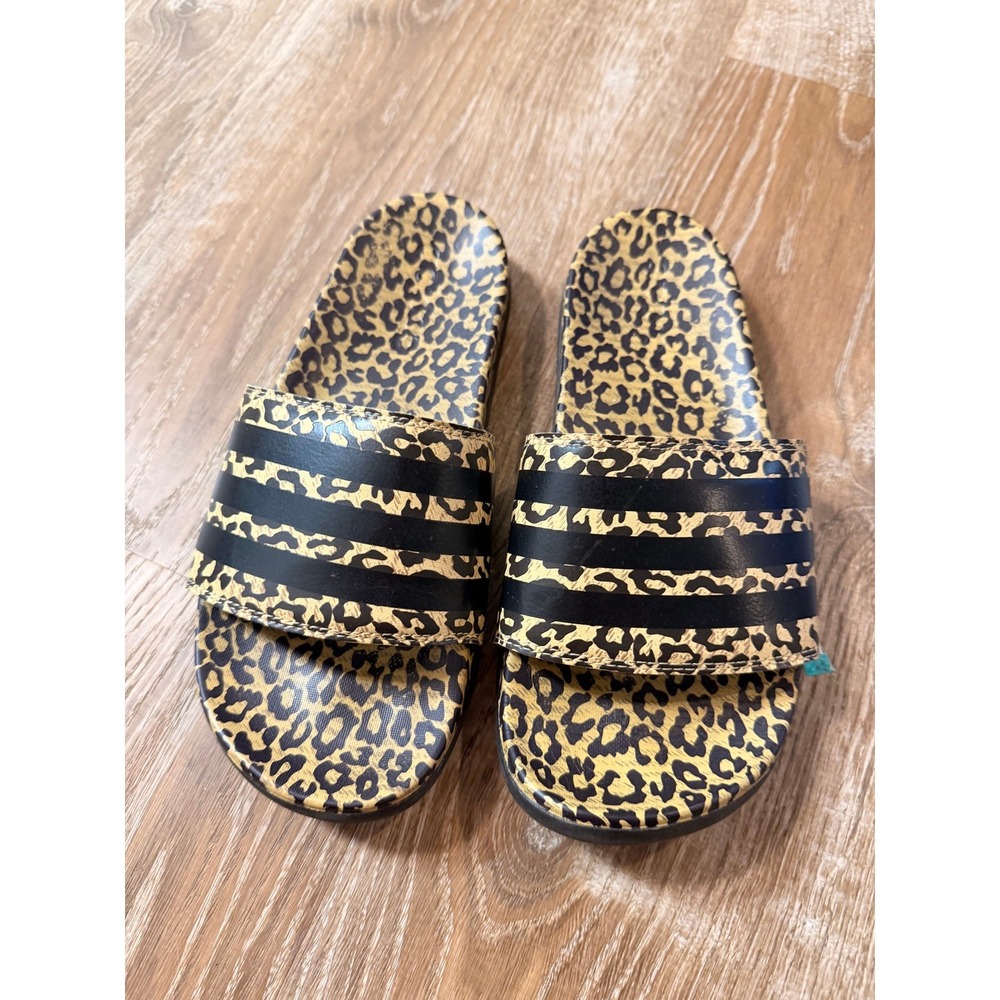 Adidas Womens Adilette Leopard Print Slides Size 6 Casual Slip On Sandals